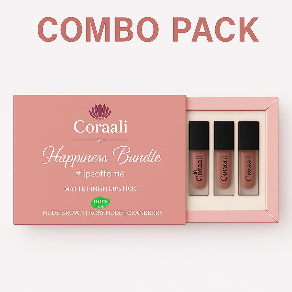 Matte Finish Lipstick Combo Pack of 3 (5ml Each): Nude Brown | Rosy Nude | Cranberry