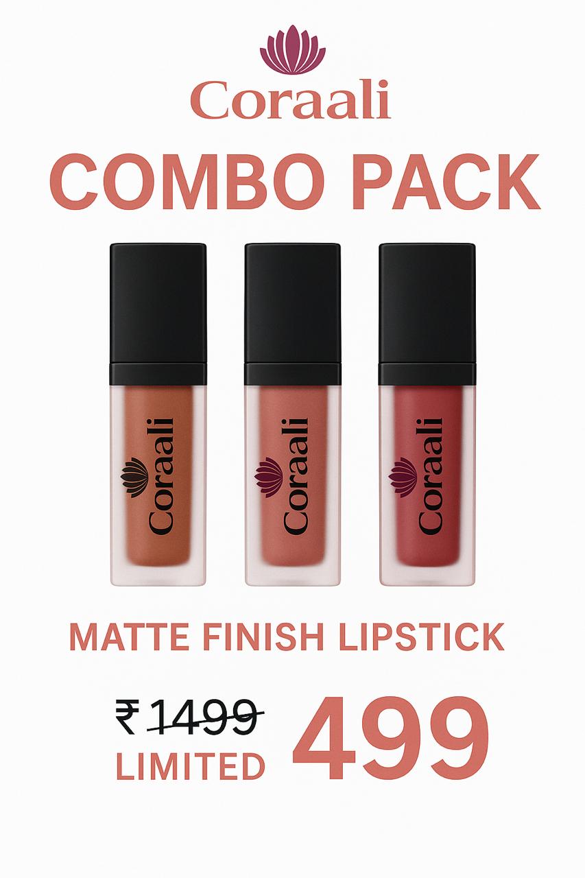 Matte Finish Lipstick Combo Pack of 3 (5ml Each): Nude Brown | Rosy Nude | Cranberry